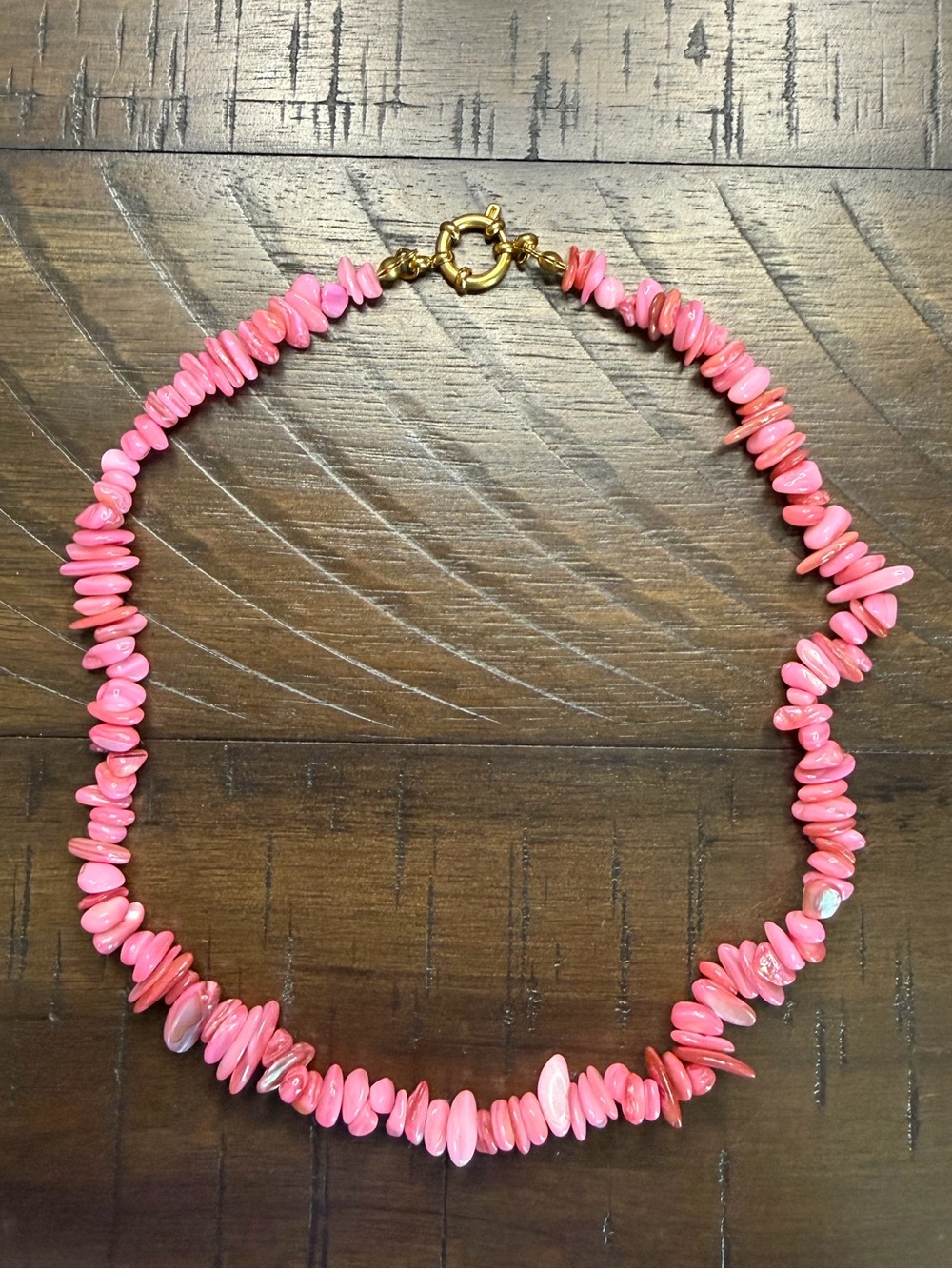 Pink Shell Chip Necklace with Gold Toggle Clasp-16 inches